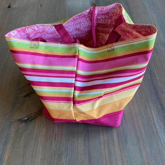 Lancome Pink Striped Canvas Beach Book Tote Lined Bag - Picture 12 of 12